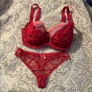 Freya Red and Pink Lace Bra Set